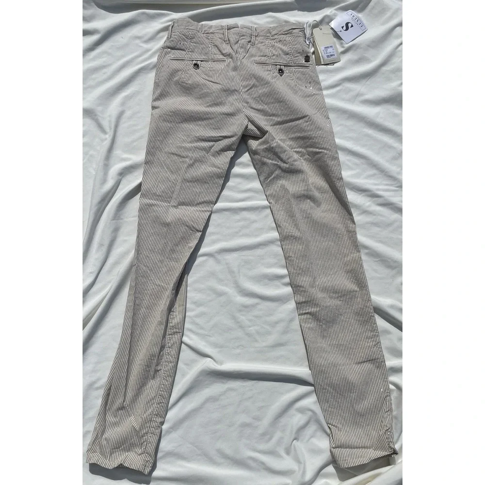 INCOTEX Beige Seersucker Pants Cotton Linen Button Fly Paint Splatter Mens 29